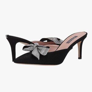 NIB SJP by Sarah Jessica Parker Paley Glitter Bow Mules Grand Black EU 39 US 8